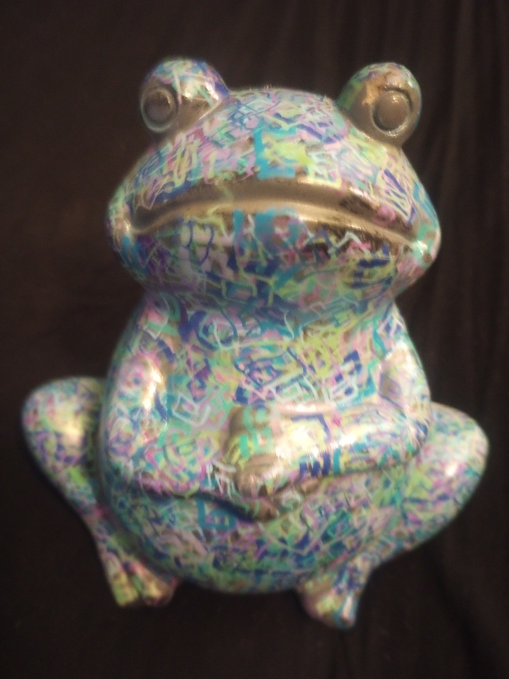 Colorful Ceramic Garden Frog Art In Green And Blue - Picture 7 of 9